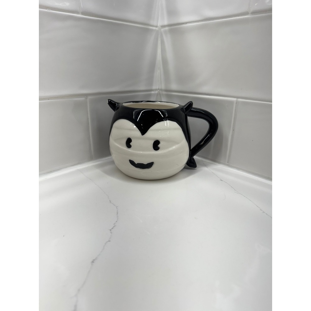 Blue Sky Clayworks Black White Devil Monster Face Sculpted Ceramic Coffee Mug